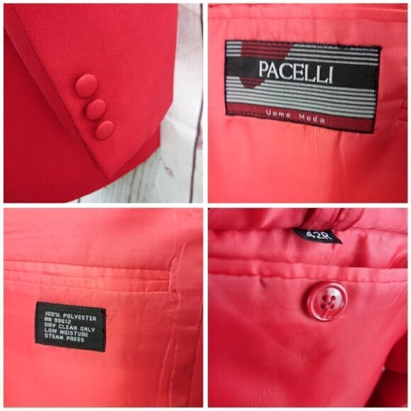 Pacelli Uomo Moda 42R 5 Button Red 2pc Suit 35x31 Pleated - Picture 8 of 16